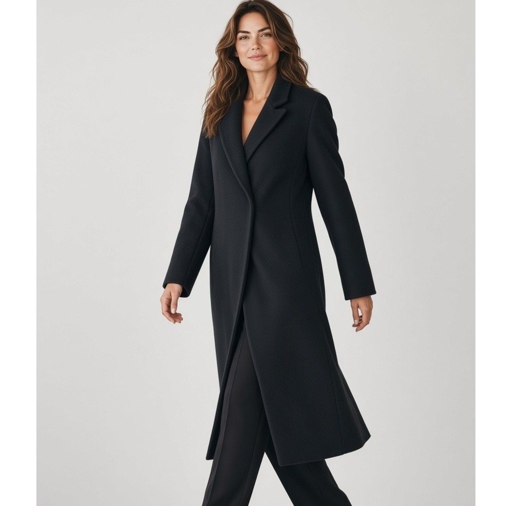 Fashion Nova Natalie Wool Trench Coat Womens Large Black Long Maxi NWT